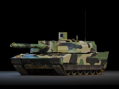 Modern Armored Military Tank With Camouflage Pattern Turret Cannon And Tracks 3d model