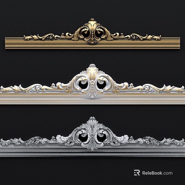Ornate Decorative Cornices With Gold Silver Finishes And Intricate Carved Patterns 3d model 
