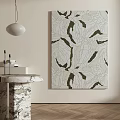 Elegant Modern Interior With Leaf Pattern Painting Marble Countertop And Pendant Light 3d model