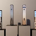 Smart Door Locks With Digital Screens And Keypad Features On Display Stand 3d model