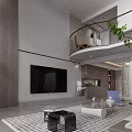 Modern Living and Dining Room Interior With TV Wall Green Plants And Open Space
