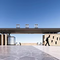 Modern Grand Entrance Gate With Overhanging Roof Glass Doors And Columns