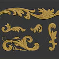 Golden Carved Decorative Elements With Intricate Floral And Curved Patterns