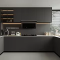 Modern Open Kitchen Interior With Dark Cabinets Island Counter And Appliances 3d model