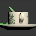Decorative Ceramic Cups With Saucers Green Floral Patterns For Hot Beverages And Stirring Sticks