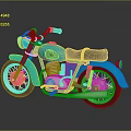 Blue Vintage Motorcycle with Black Seat Silver Engine Exhaust Pipe on Gray Background Reflective Surface