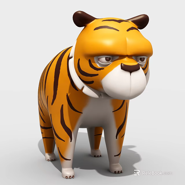 Cartoon Style Tiger Doll With Yellow Black Stripes And Serious Expression 3d model 