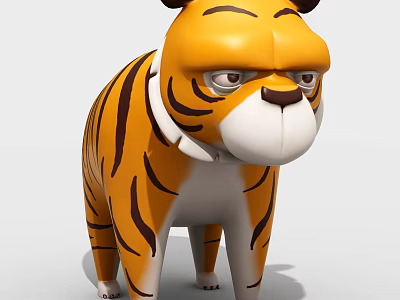 Cartoon Style Tiger Doll With Yellow Black Stripes And Serious Expression 3d model