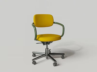 Yellow Office Chair with Green Armrests and Metal Base on Wheels 3d model