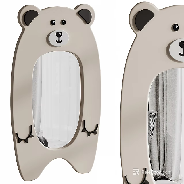 Cute Bear Shaped Decorative Mirrors with Light Colored Frame and Black Accents 3d model 