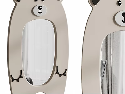 Cute Bear Shaped Decorative Mirrors with Light Colored Frame and Black Accents 3d model