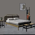 Double Bed With Rattan Headboard White Bedding Side Tables Wall Art And Clothing Rack