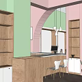 Shopping Mall Retail Store Interior With Green Chairs Wall Clock And Display Shelves