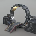 Sci Fi Metal Ring Structure Design With Square Bases Ramp Steps And Lighting