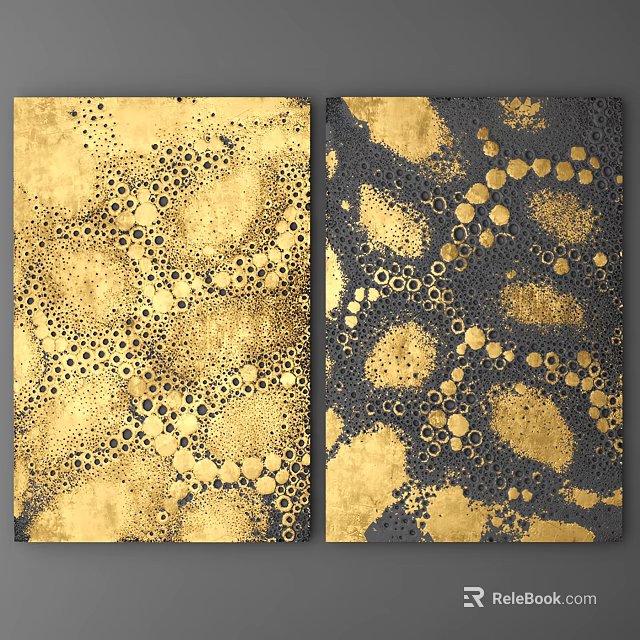 Abstract Decorative Texture Design With Golden Spots And Black Circular Elements 3d model