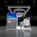 Skyworth Exhibition Booth With Modern Lighting Design And TV Display Screens At Trade Show