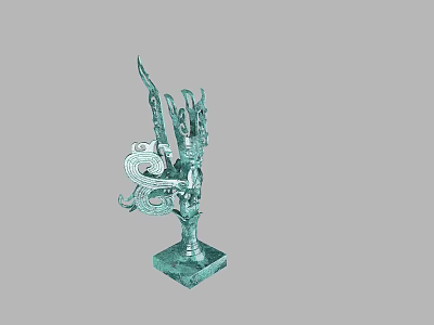 Ancient Bronze Sculpture with Intricate Dragon Motifs and Square Base 3d model
