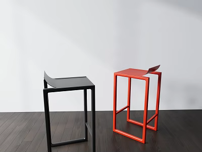 Modern Black And Red Bar Stools With Sleek Metal Frame Minimalist Design 3d model