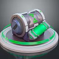 3D Sci Fi Device Model With Silver Green Accents And Circular Glowing Base 3d model