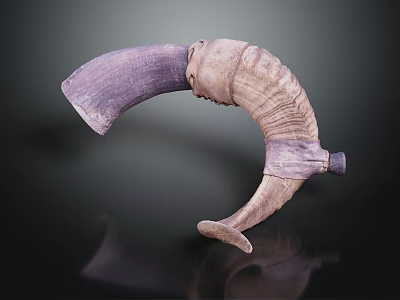 Detailed Curved Animal Horn Organ with Purple Light Brown Hair-like Textured Surface 3d model
