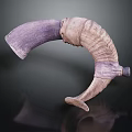 Detailed Curved Animal Horn Organ with Purple Light Brown Hair-like Textured Surface