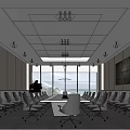 Spacious Modern Conference Room With Large Table Comfortable Chairs And Floor to Ceiling Windows