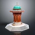 Elegant Ornate Traditional Wooden Architectural Structure With Green Dome And Stepped Base