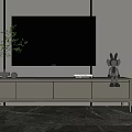Minimalist Modern TV Stand With Flat Screen TV Decorative Vase And Rabbit Figurine