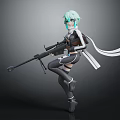 Anime Style Female Character With Sniper Rifle And Turquoise Hair