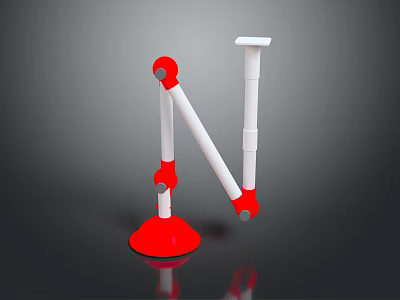 Red And White Game Movie Character With Flexible Mechanical Arm Joints Plastic Base Dark Background 3d model