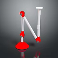 Red And White Game Movie Character With Flexible Mechanical Arm Joints Plastic Base Dark Background
