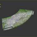 Curved Brick Structure With Moss Covered Surface And Gray Stone Tiles