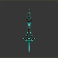 Fantasy Green Sword with Intricate Decorative Hilt and Blade Design in Modern 3D Rendering