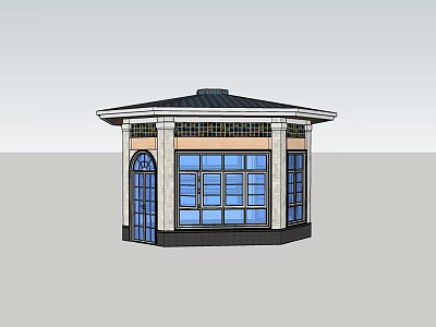 Architectural Octagonal Pavilion With Blue Windows Door Black Roof And White Columns 3d model