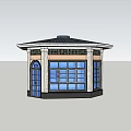 Architectural Octagonal Pavilion With Blue Windows Door Black Roof And White Columns