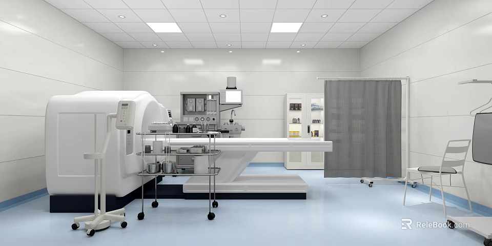 Hospital Outpatient Clinic Interior With Medical Equipment Examination Table Mobile Carts And Storage Cabinets 3d model 