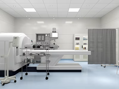 Hospital Outpatient Clinic Interior With Medical Equipment Examination Table Mobile Carts And Storage Cabinets 3d model
