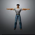 3D Male Character In Gray T-Shirt Blue Jeans Brown Cap With Arms Outstretched Pose