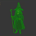 Man In Purple Wizard Hat And Robe Holding Wooden Staff With Red Hair