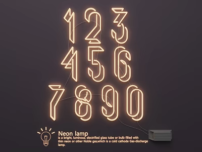 Vibrant Neon Number Lamp Set With Flexible Red Light Tubes And AC Power Supply 3d model