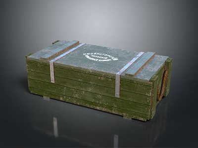 Sturdy Green Wooden Box With Metal Straps And Classic Logo On Top 3d model