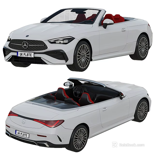 White Luxury Convertible Car With Red Black Interior Sharp Headlights And Alloy Wheels 3d model 