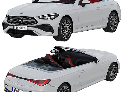 White Luxury Convertible Car With Red Black Interior Sharp Headlights And Alloy Wheels 3d model