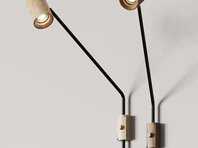 Modern Wooden Wall Sconces With Black Metal Arms And Warm Lighting Glow 3d model