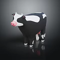Black And White Cow Figure With Pink Nose Standing On Dark Background With Reflection
