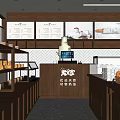 Cozy Dessert Shop Interior Featuring Wooden Counter Fresh Pastries And Bread On Shelves