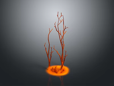 Orange Decorative Twig like Structure With Glowing Base On Dark Background 3d model