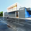 Modern Minimalist Commercial Building Exterior Facade With Sleek Gray And Striking Blue Wall Decoration
