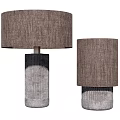 Two Modern Table Lamps With Gray Gradient Base And Brown Textured Fabric Shade