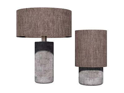 Two Modern Table Lamps With Gray Gradient Base And Brown Textured Fabric Shade 3d model